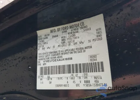 2010 Ford Explorer Xlt from USA, damaged, VIN 1FMEU7DEXAUA16558